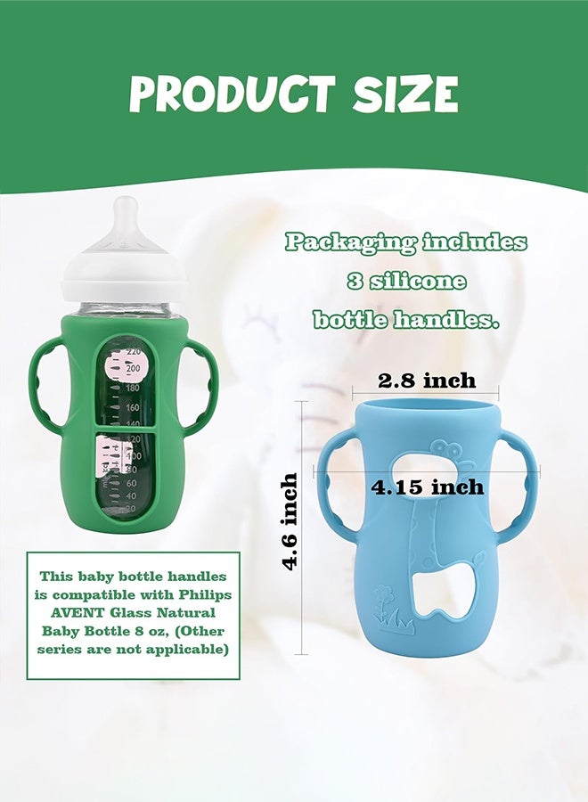 3 Pack Silicone Sleeves for Avent Natural Glass Baby Bottles, Anti Breakage Baby Bottle Sleeves with Handles, Compatible Philips Avent Glass Natural Baby Bottle 8 oz (White+Green+Blue) - Image 4
